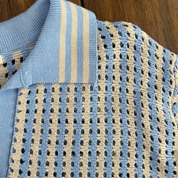 Maurices 100% Cotton Open Knit Sweater Striped Blue Preppy Coastal Grandma Large - Picture 3 of 8